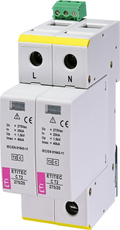 ETI Ограничитель перенапряжения ETITEC C T2 275/20 (2+0) 2p, RC (арт.2440398)