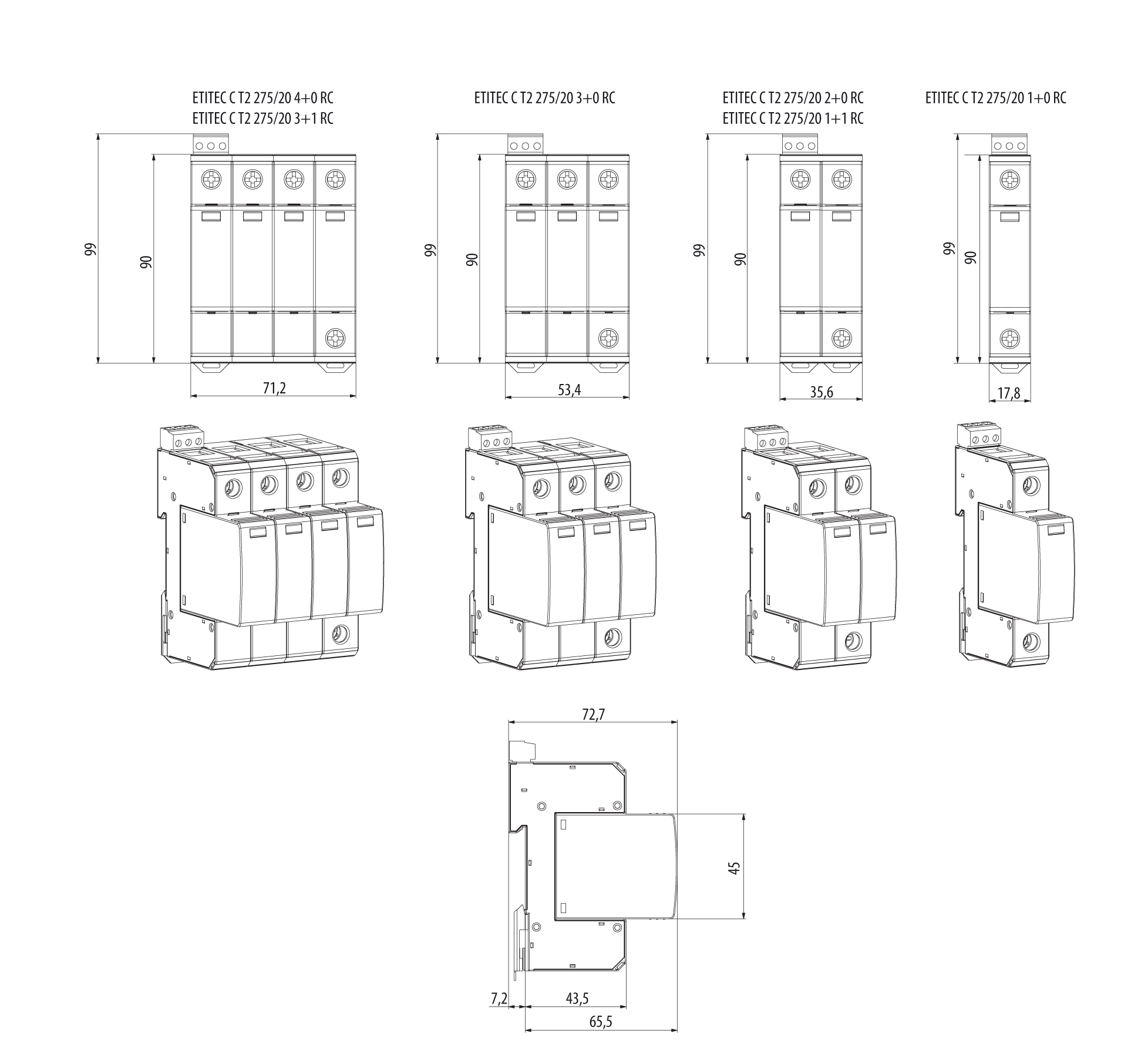 ETI Ограничитель перенапряжения ETITEC C T2 440/20 (1+0) 1p (арт.2440405) — изображение 2