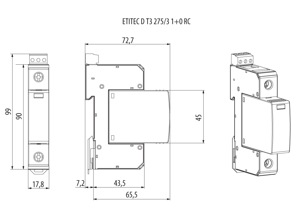ETI Ограничитель перенапряжения ETITEC D T3 275/3 (1+0) 1p (арт.2440417) — изображение 2