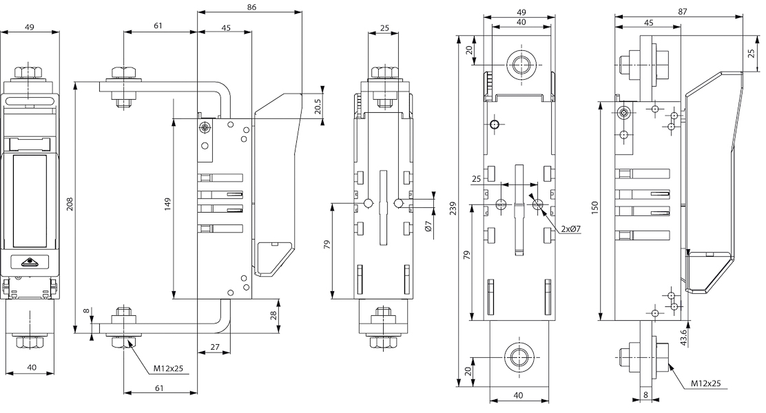 ETI Разъединитель HVL00 80V DC 800A 1P (M8-M8, фронт.подкл., под боёк) (арт.1692660) — изображение 2