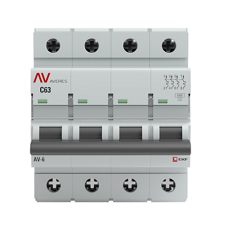 EKF Выключатель автоматический AV-6 DC 4P 20A (C) 6kA AVERES mcb6-DC-4-20C-av