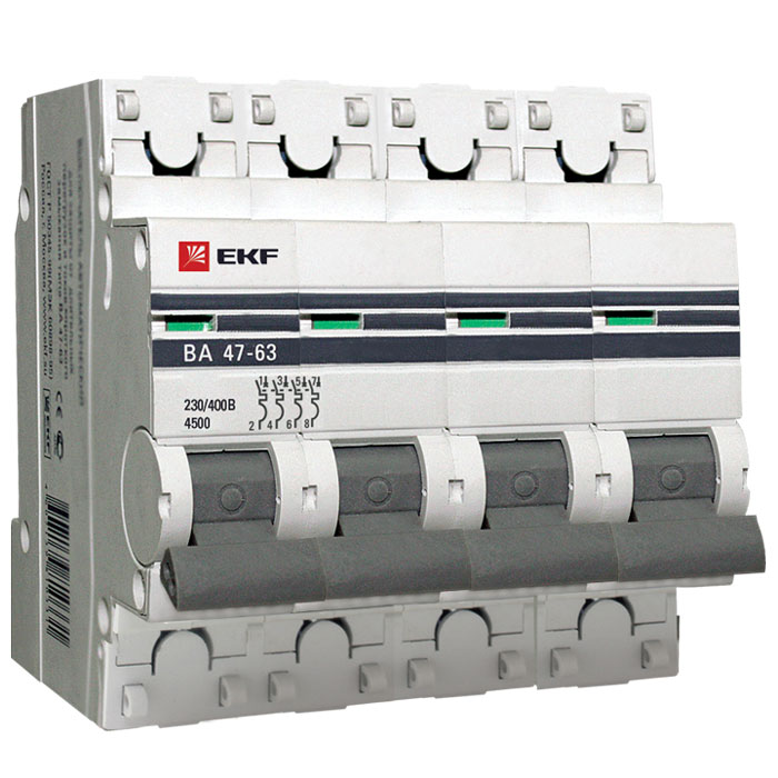 EKF Автоматический выключатель 4P 8А (C) 4,5kA ВА 47-63 PROxima mcb4763-4-08C-pro