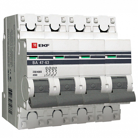 EKF Автоматический выключатель 4P 16А (D) 4,5kA ВА 47-63 PROxima mcb4763-4-16D-pro