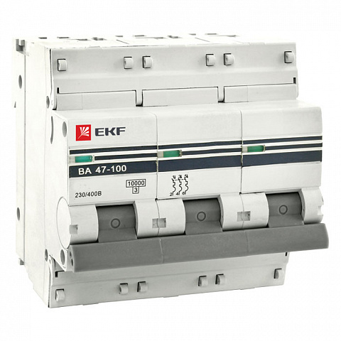 EKF Автоматический выключатель 3P 16А (D) 10kA ВА 47-100 PROxima mcb47100-3-16D-pro