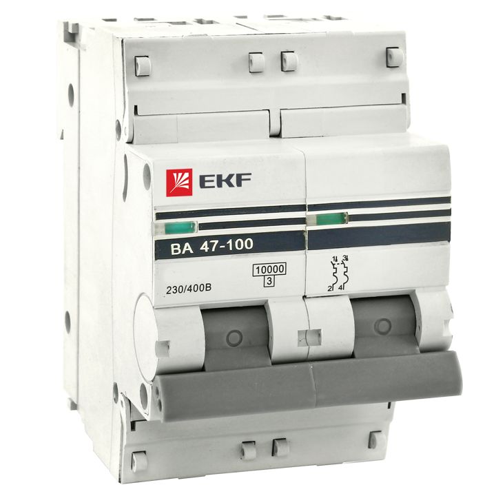 EKF Автоматический выключатель 2P 63А (C) 10kA ВА 47-100 PROxima mcb47100-2-63C-pro