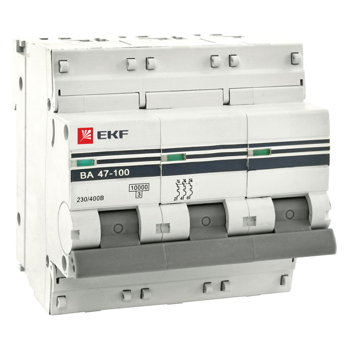 EKF Автоматический выключатель 3P 80А (C) 10kA ВА 47-100 PROxima mcb47100-3-80C-pro