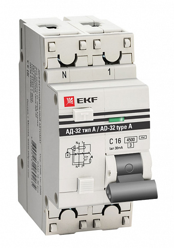 EKF Дифференциальный автомат АД-32 1P+N 63А/100мА (тип А) EKF PROxima DA32-63-100-a-pro