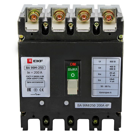 EKF Выключатель автоматический ВА-99М 250/200А 3P+N 25кА PROxima mccb99-250-200m-4P